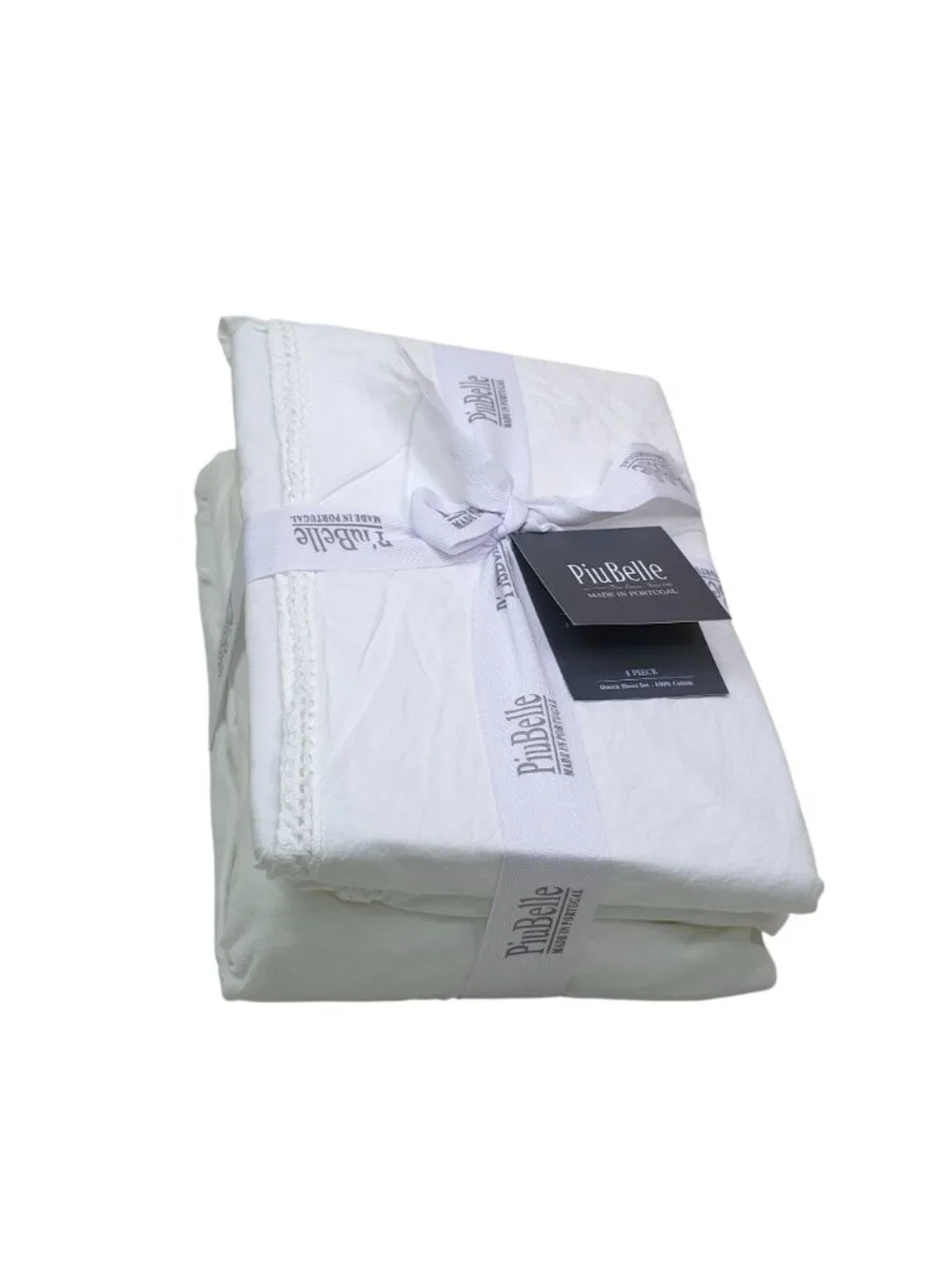 PiuBelle Queen 4-Piece 100% Cotton Sheet Set With Lace Detail Made In Portugal